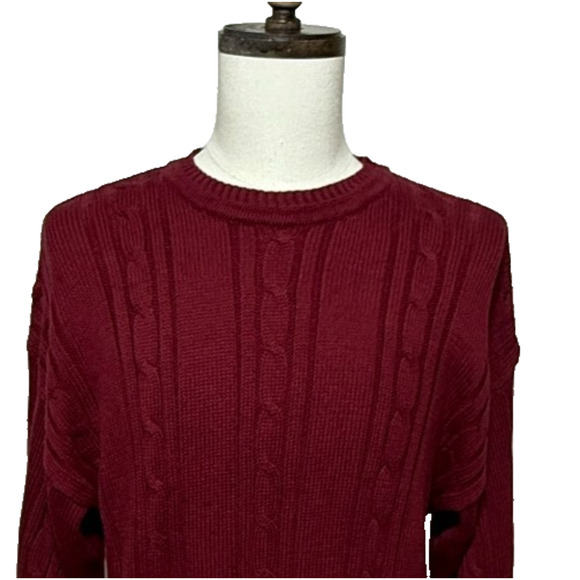 Bugle Boy Sweater Y2K Mens Large Red Cable Knit Crew Neck Preppy NWT - Picture 1 of 10